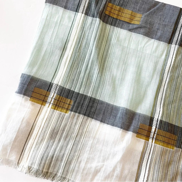 J‎ Jill Lightweight Cotton Rectangle Scarf Mint Gray Gold Wrap Coastal Grandma - Picture 6 of 7